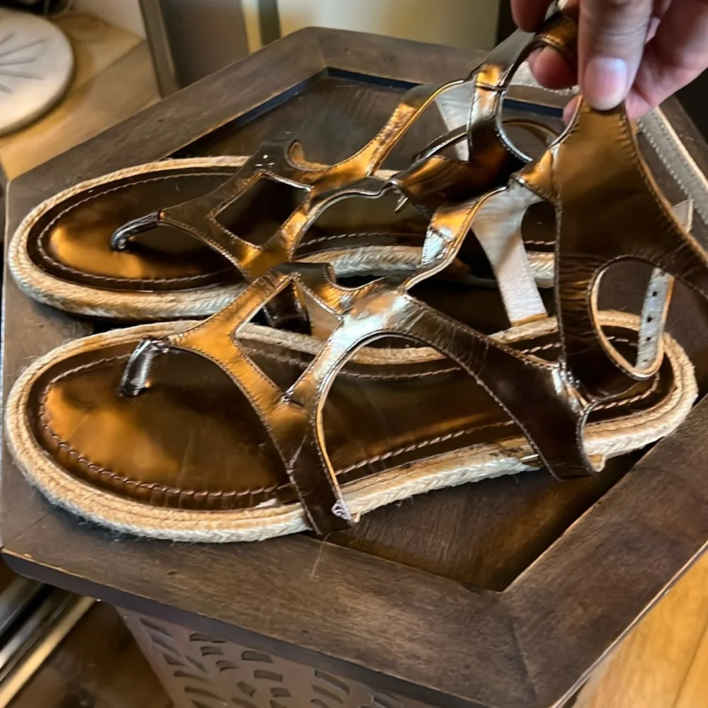 🛑 1 hour sale. Jimmy Choo, size 39EU, Metallic Espadrille Gladiator Sandals - Picture 6 of 14